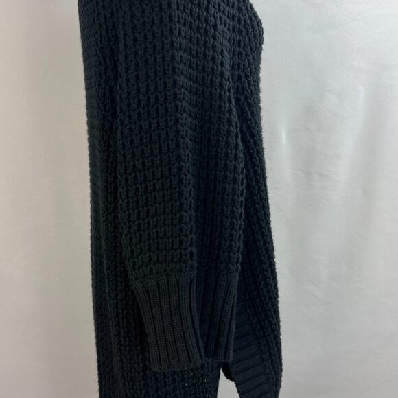 J. Crew Black Button Sleeve Turtleneck Oversized Crochet Poncho Sweater Size S - Picture 7 of 10